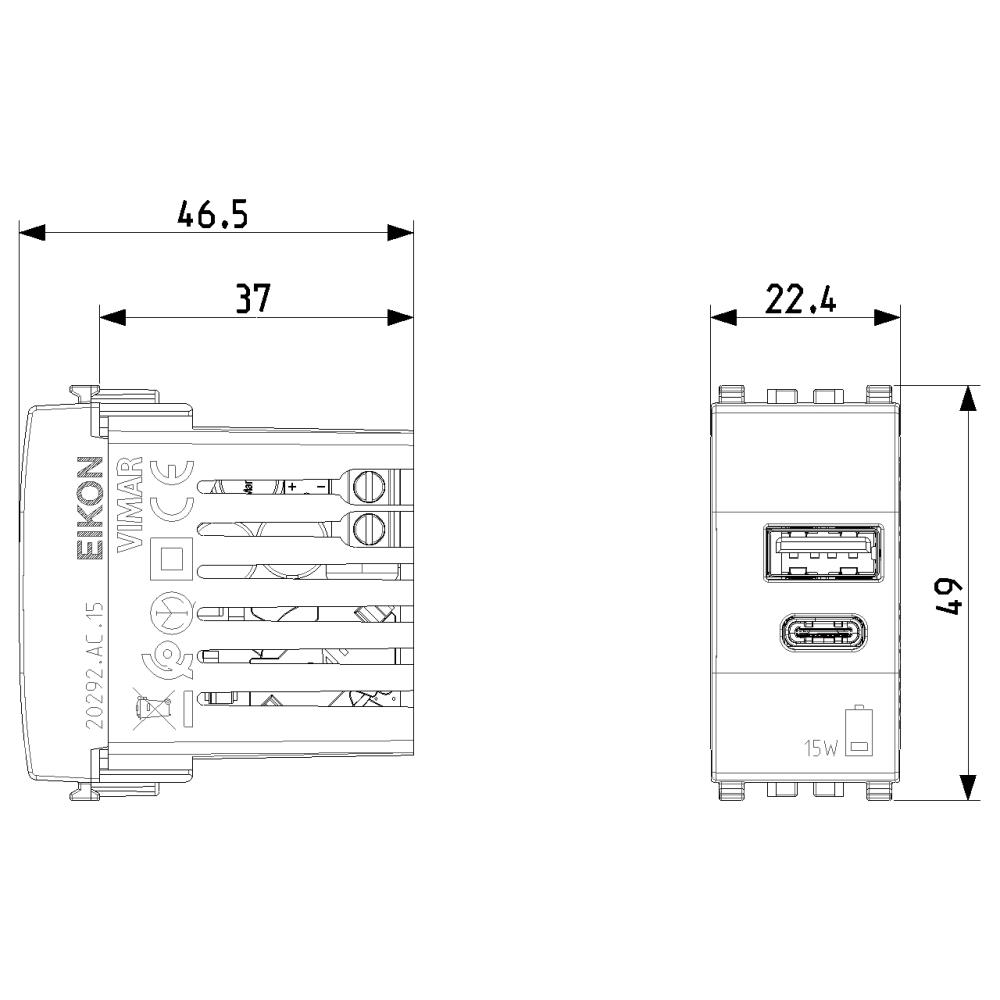 20292.AC.15.B A+C USB розетка 15W 5V 1M бял VIMAR EIKON_small
