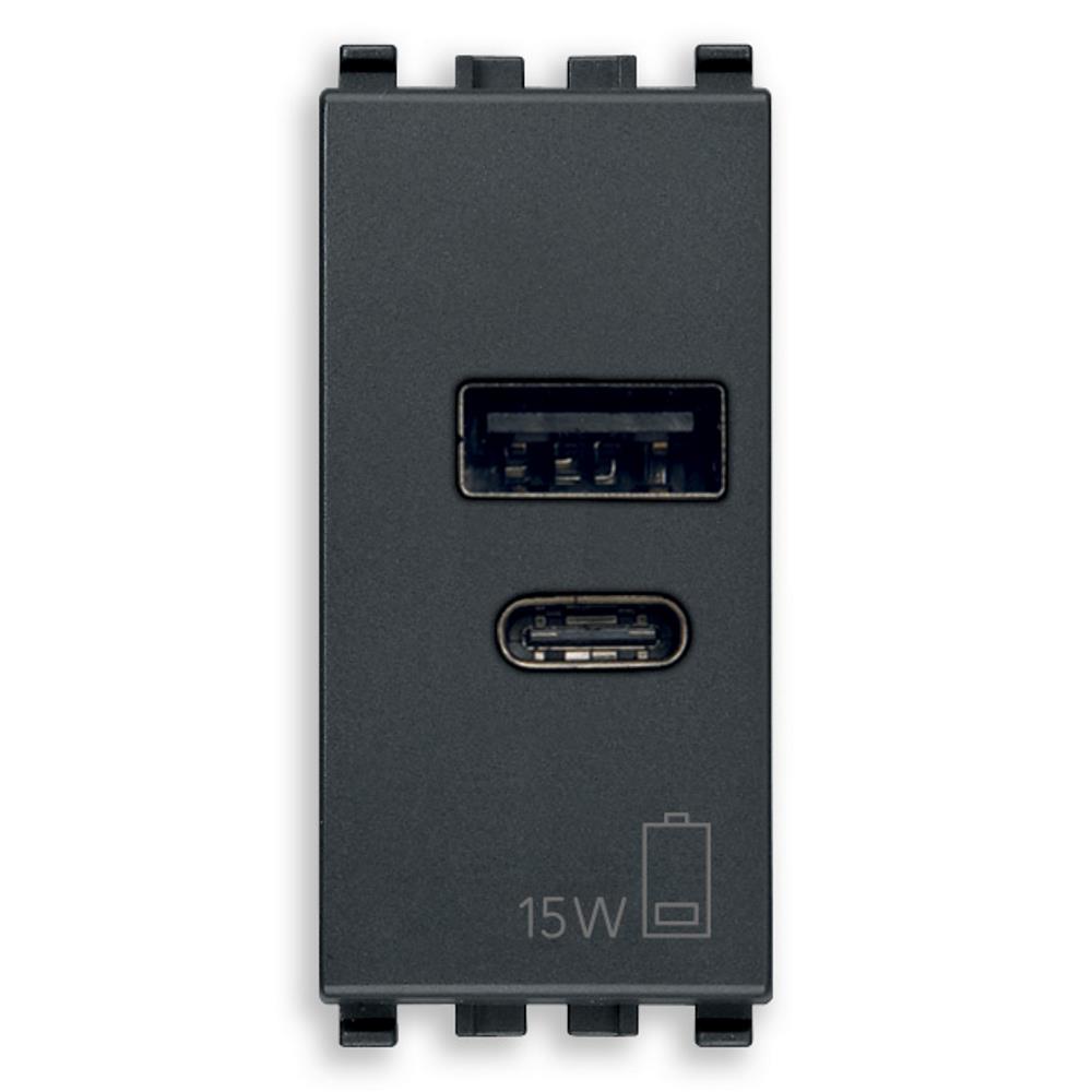 20292.AC.15 A+C USB розетка 15W 5V 1M сив VIMAR EIKON