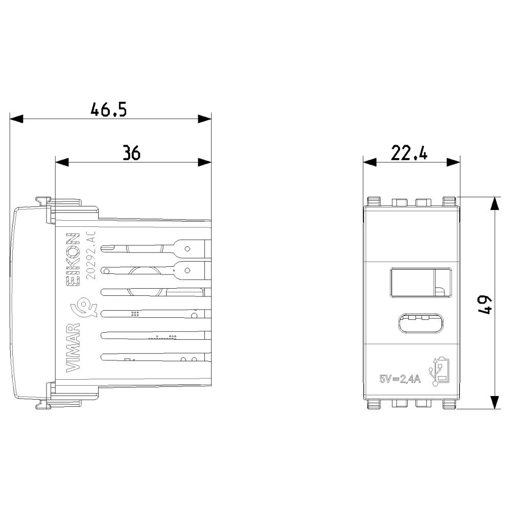 20292.AC USB захранване тип А + тип С 5V 2,4A 1M сив VIMAR EIKON_small