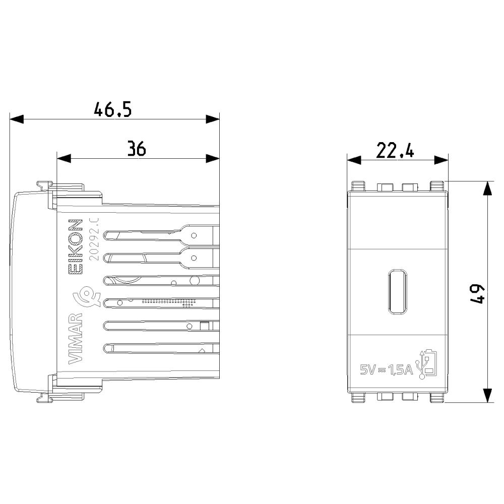 20292.C  USB захранване тип С 5V 1,5A, 1 модул цвят Сив VIMAR EIKON_small