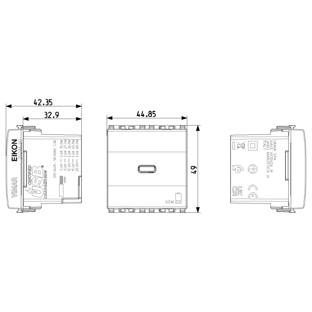 20298.60 USB-C Контакт 60W PD, сив, VIMAR_small