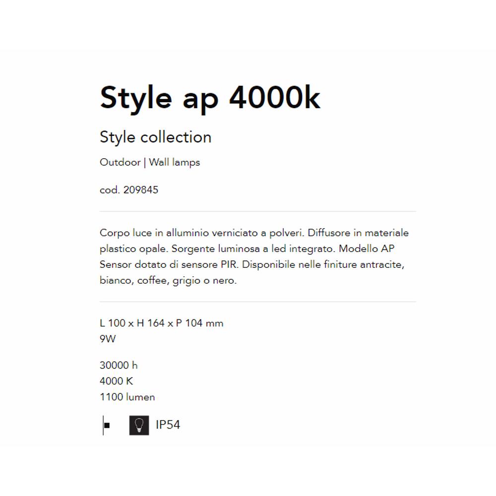 209845 Style Градинска аплик LED 9W, 680Lm, IP54 Ideal Lux_small