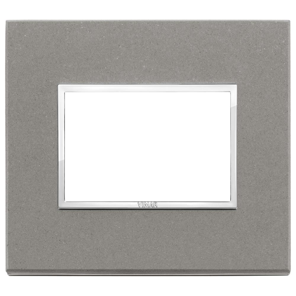 21653.53 Декоративна рамка Eikon Evo 3M, резбован камък с рамка хром, Grey quartzite, Vimar