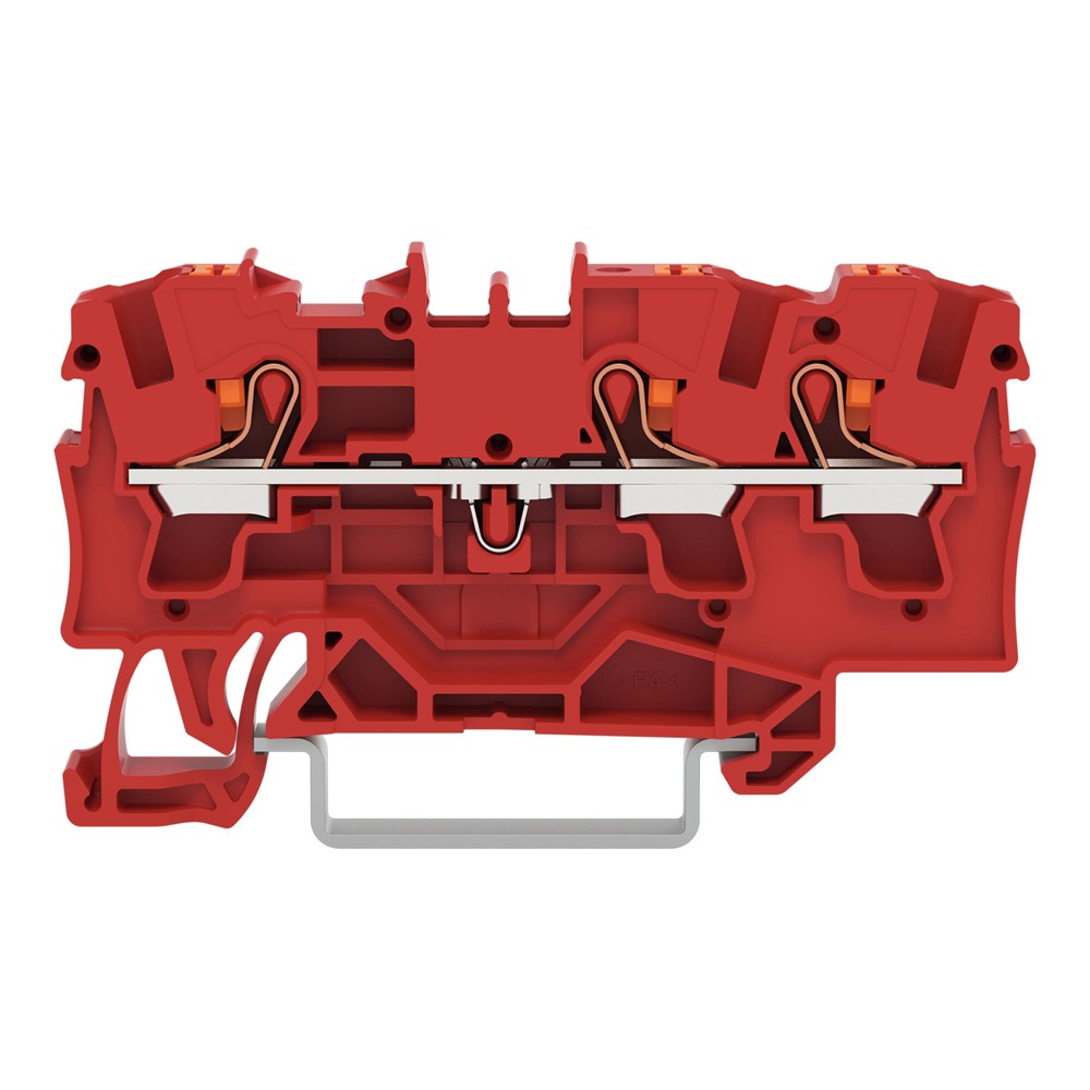 2204-1303 3-проводна проходна клема 4 mm² за DIN шина, с бутон, червена, WAGO_small