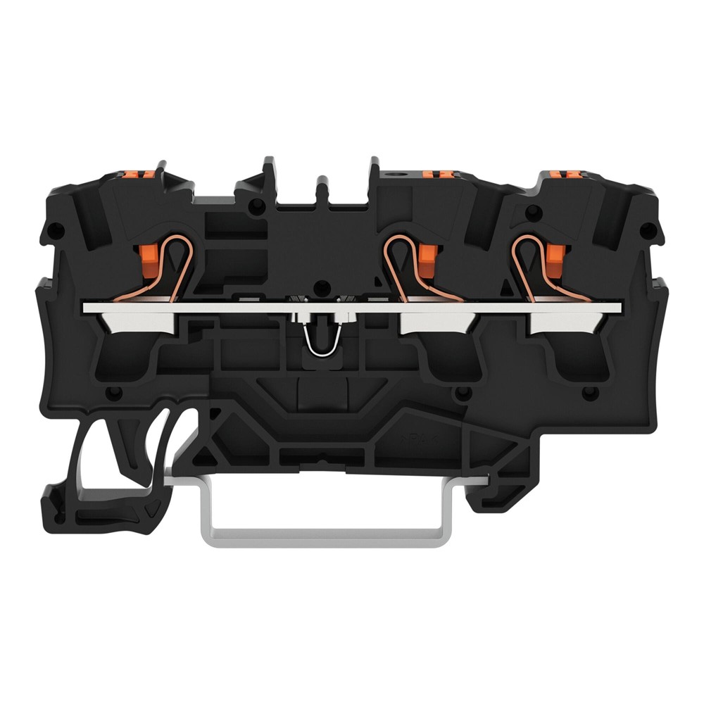 2204-1305 3-проводна проходна клема 4 mm² за DIN шина, с бутон, черна, WAGO_small