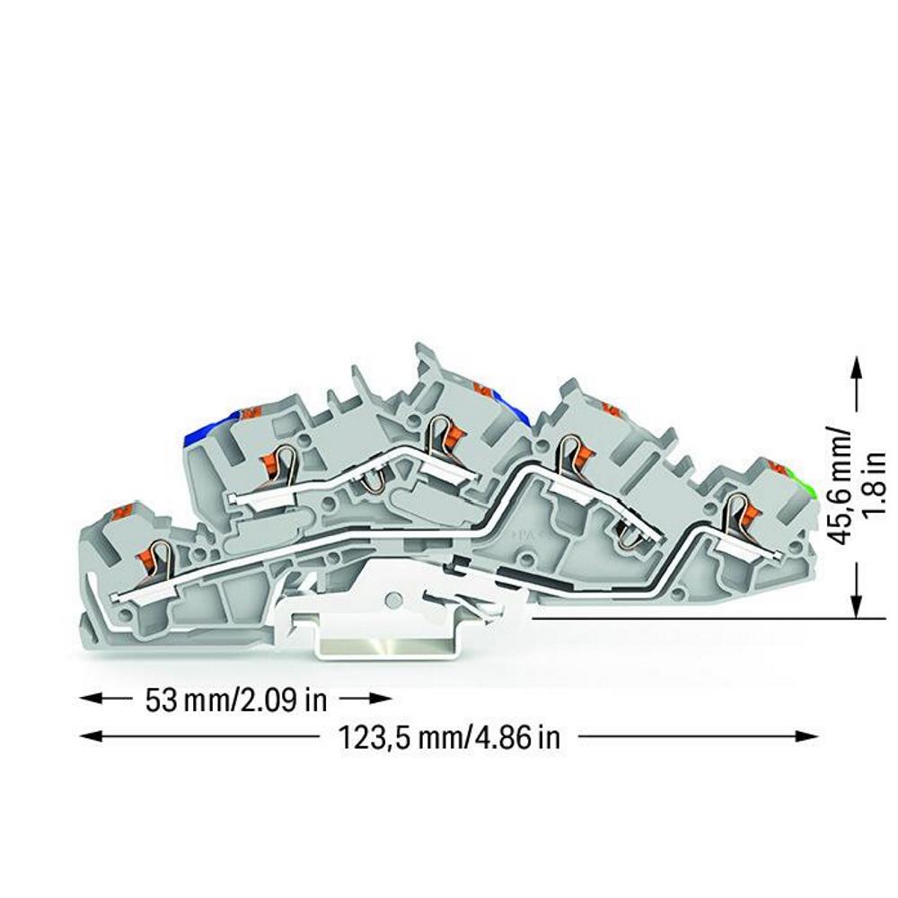 2205-7646 Многостепенна инсталационна клема; с бутон; 4 mm²; N/L/PE сив Wago_small
