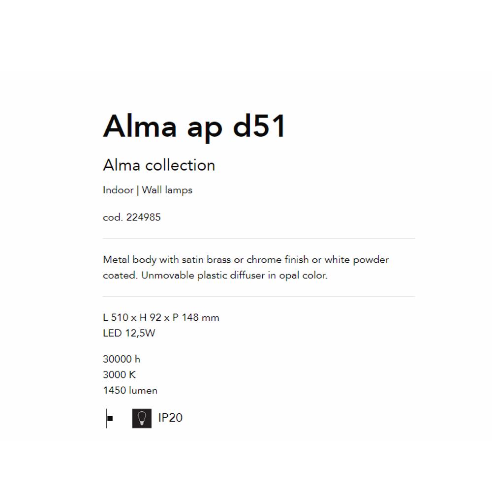 224985 Аплик Alma Bianco, L510 xH92xP148mm LED12,5W 3000K IP20, Ideal Lux_small