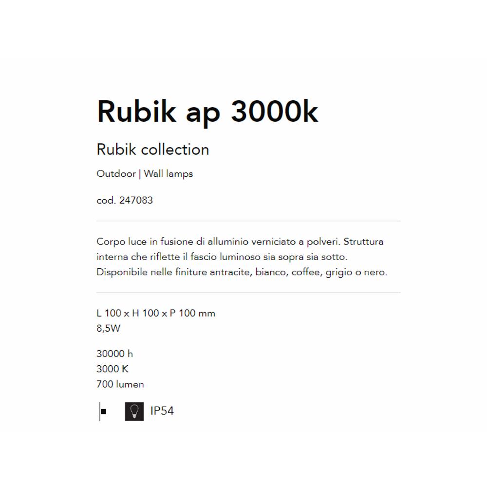 247083 Спот RUBIK AP1 D10 ANTRACITE 3000K L100xH100xP100 mm LED 8,5W 700 lumen IP44 Ideal Lux_small