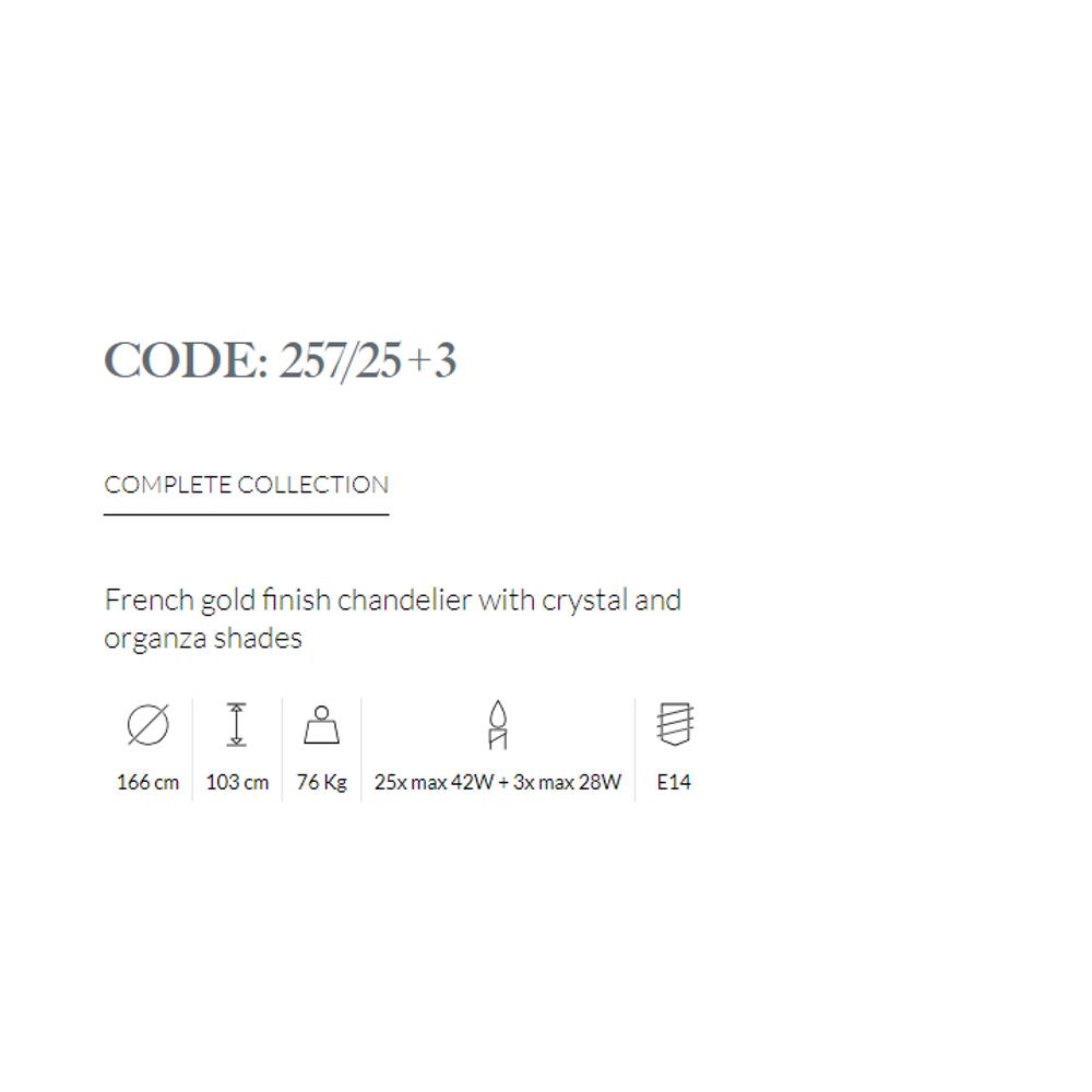 257/25+3/002 FRENCH GOLD CHANDELIER CRYSTAL/ORGANZA SHADES25xMAX42W+3xMAX28W E14 French gold Possoni_small