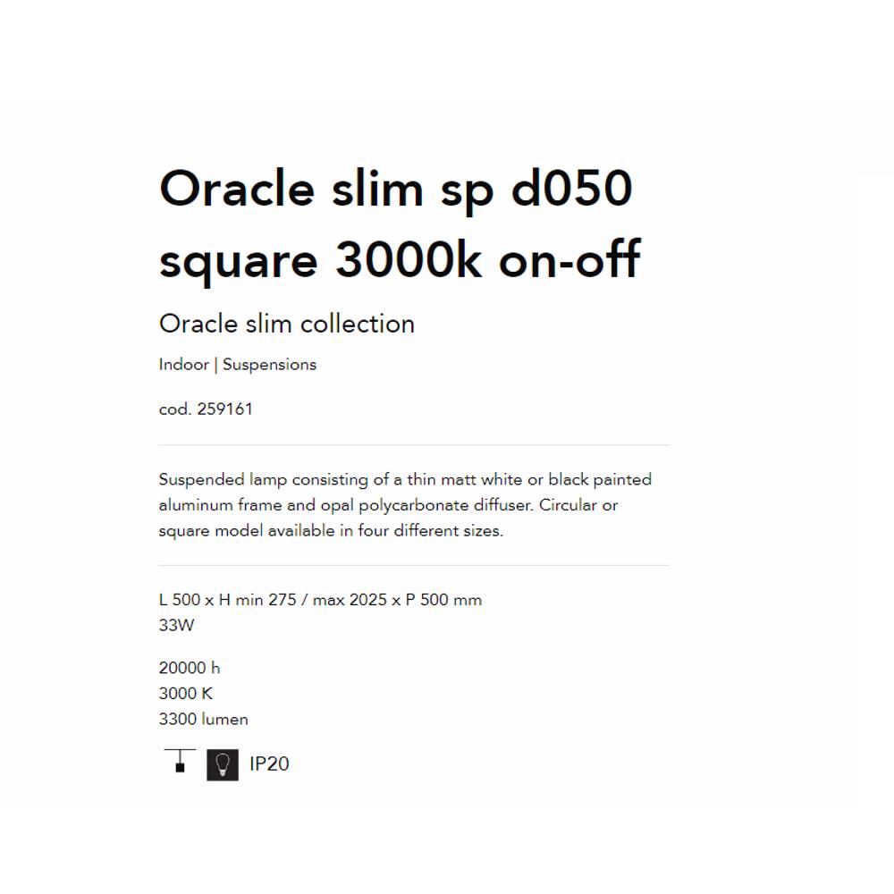 259161 Осветително тяло ORACLE SLIM SQUARE BK 3000K L500xHmin90/max2040xP500mm 33W Ideal Lux_small