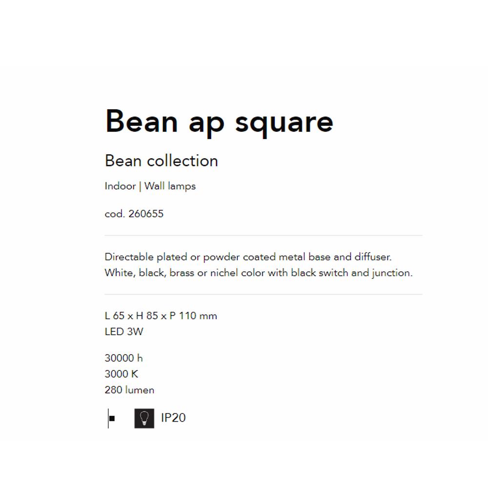 260655 Аплик Bean Square Nero, L65 xH85xP110mm LED 3,5W 3000K IP20, Ideal Lux_small