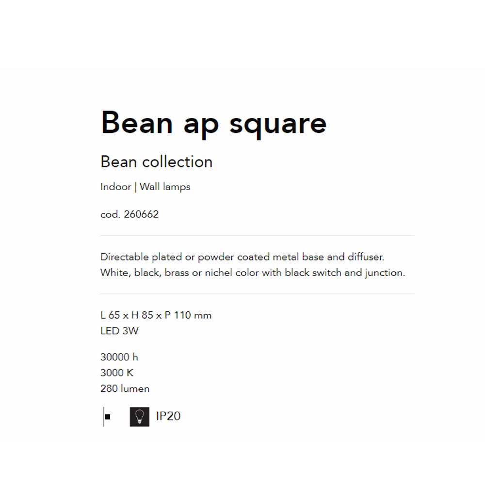 260662 Аплик Bean Square Ottone, L65 xH85xP110mm LED 3,5W 3000K IP20, Ideal Lux_small