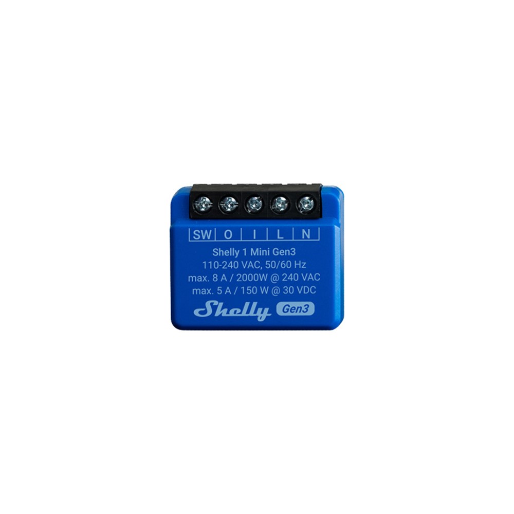 261576 Smart реле 1х, със сух контакт, мощност 8A/240VAC, 5A/30VDC, 8MB, Wi-Fi, Bluetooth, Shelly 1 Mini Gen3_small