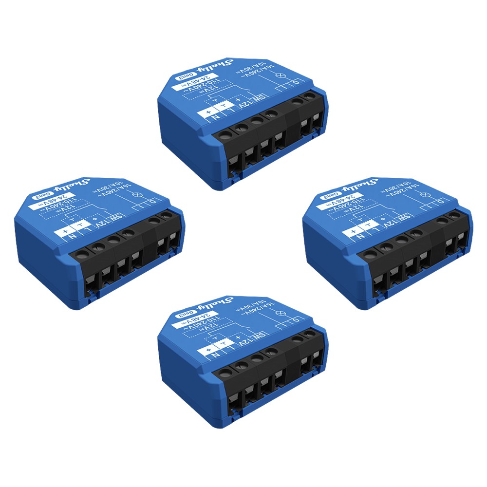261781 Комплект Shelly 1 Gen3 x4 бр. Smart реле 1х, със сух контакт, мощност 16A/240V~, 10A/30V~, 8 MB,Wi-Fi, Bluetooth_small