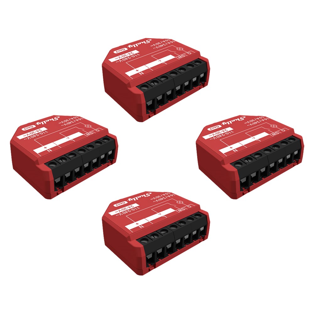261811 Комплект Shelly 1PM Gen3 x4 бр. Smart реле 1х, с измерване на мощност, 16A/240V~, 10A/30V~, Wi-Fi, Bluetooth