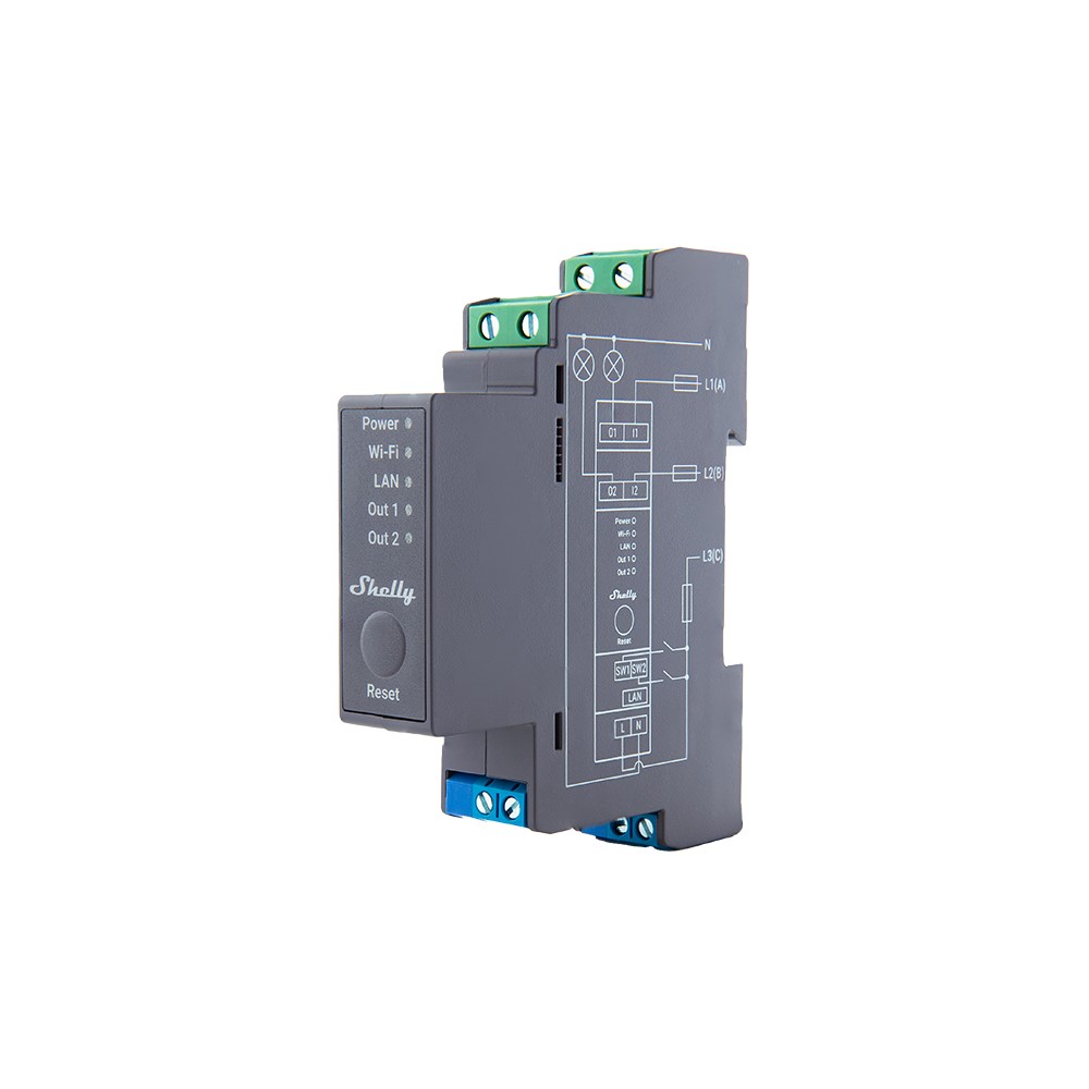 268025 Импулсно Smart реле 2х On/Off 16A (25A) за DIN монтаж, Shelly Pro 2_small