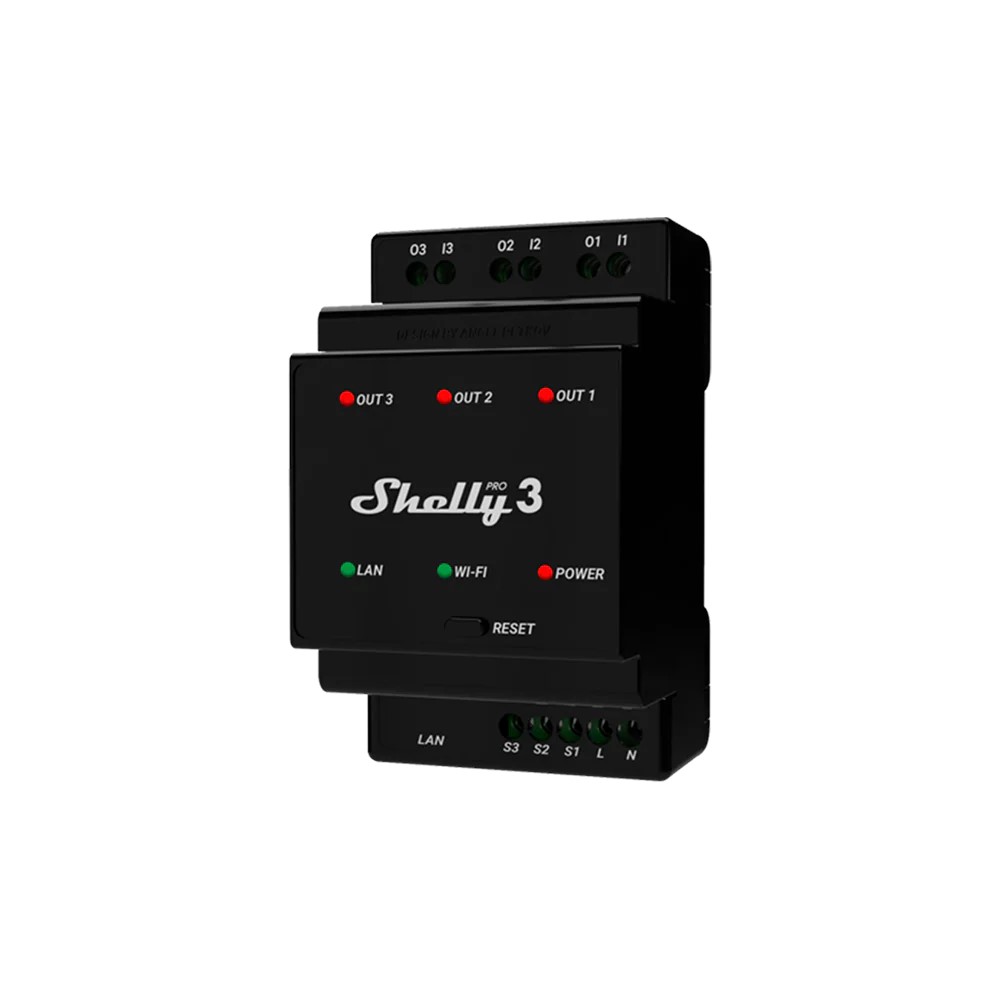 268094 Импулсно Smart реле 3х On/Off 16A (48A) за DIN монтаж, Shelly Pro 3