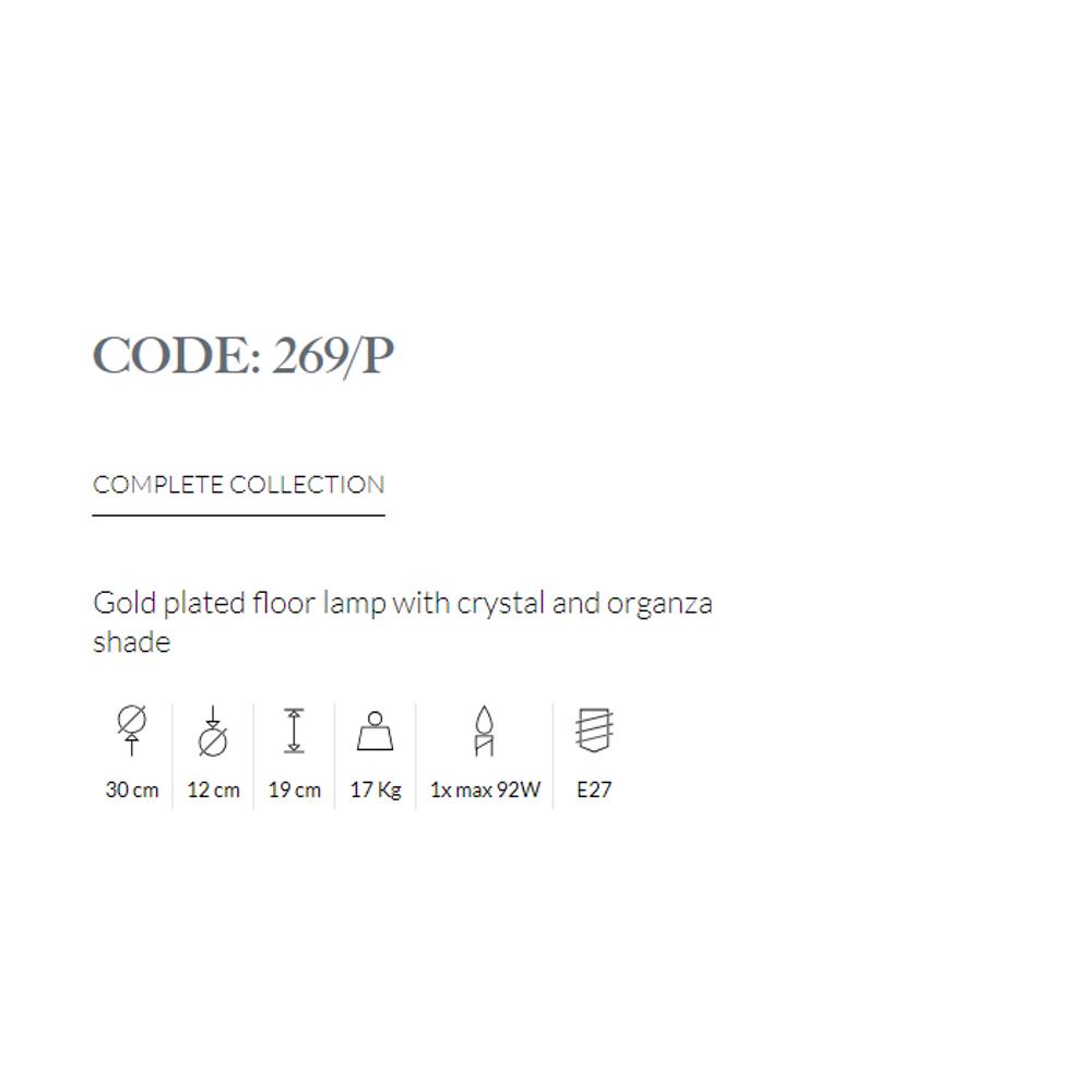 269/P/006 GOLD PLATED FLOOR LAMP WITH CRYSTAL AND ORGANZA SHADE 1xMAX92W E27 Gold plated Possoni_small