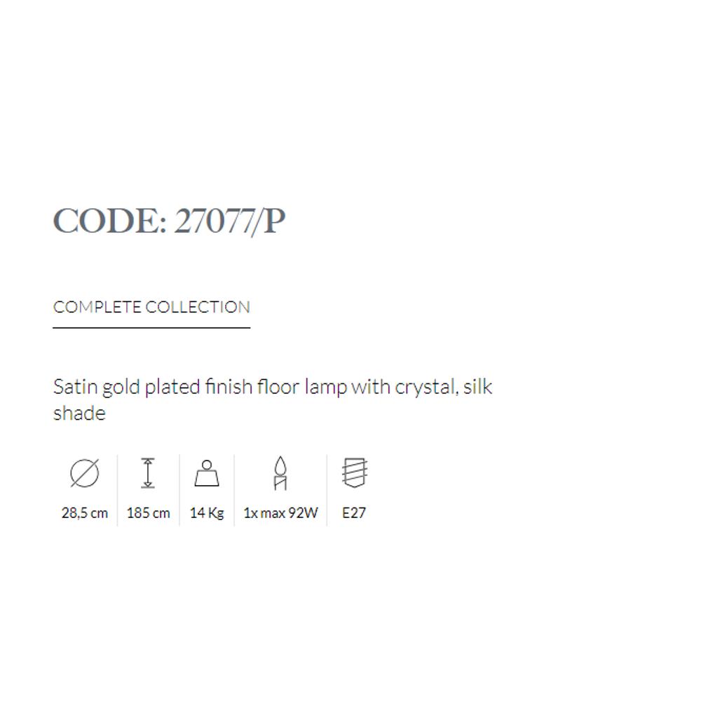27077/P/033 FLOOR LAMP WITH CRYSTAL, SILK SHADE 1xMAX92W E27 Satin gold plated finish Possoni_small