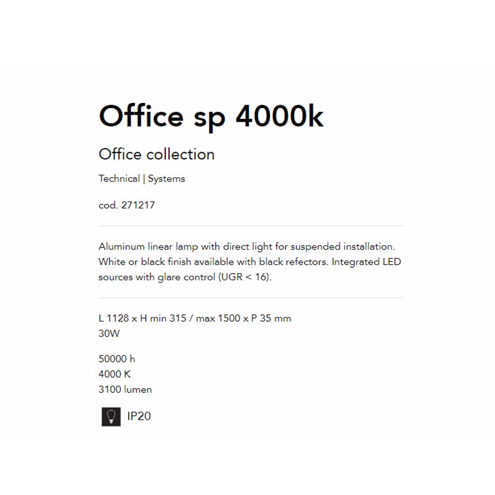 271217 Линеен осветител OFFICE SP 4000K WH L1128xHmin95/max1500xP35 mm 30W 3100 lumen IP20 Ideal Lux_small