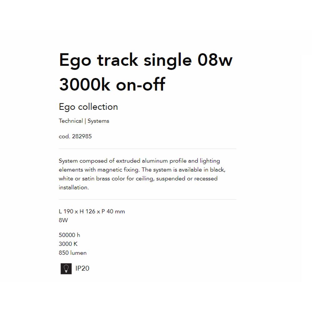 282985 Осветително тяло EGO TRACK SINGLE 08W 3000K ON-OFF WH L190xH126xP40 mm 730 L IP20 Ideal Lux_small