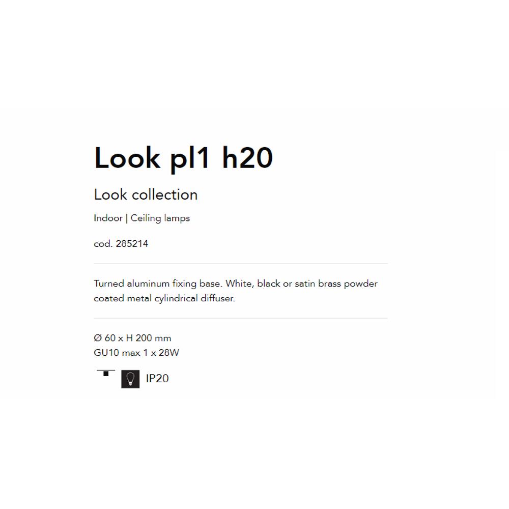 285214 Осветително тяло LOOK PL1 H20 OTTONE SATINATO Ø60xH200 mm GU10 max 1 x 28W IP20 Ideal Lux_small