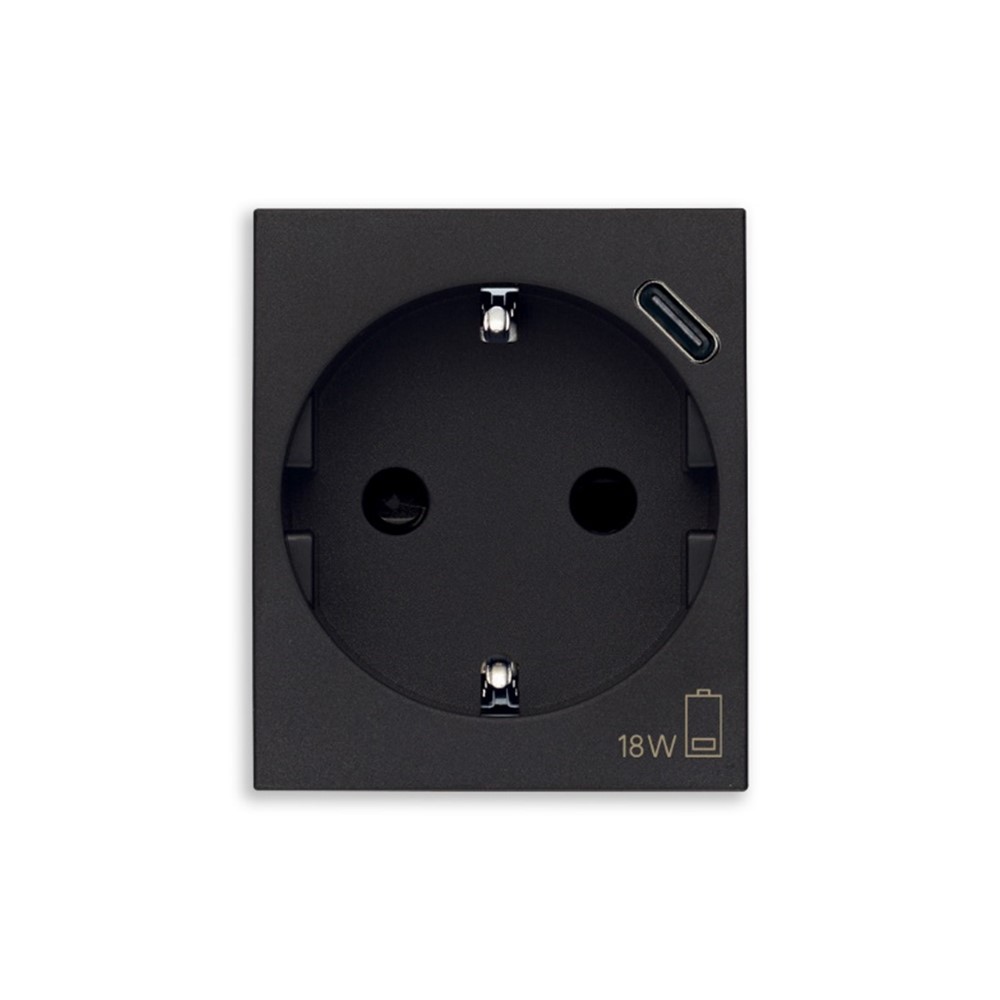 30208.USBG Контакт Linea SICURY 2P+E 16A + USBC 15, black, Vimar