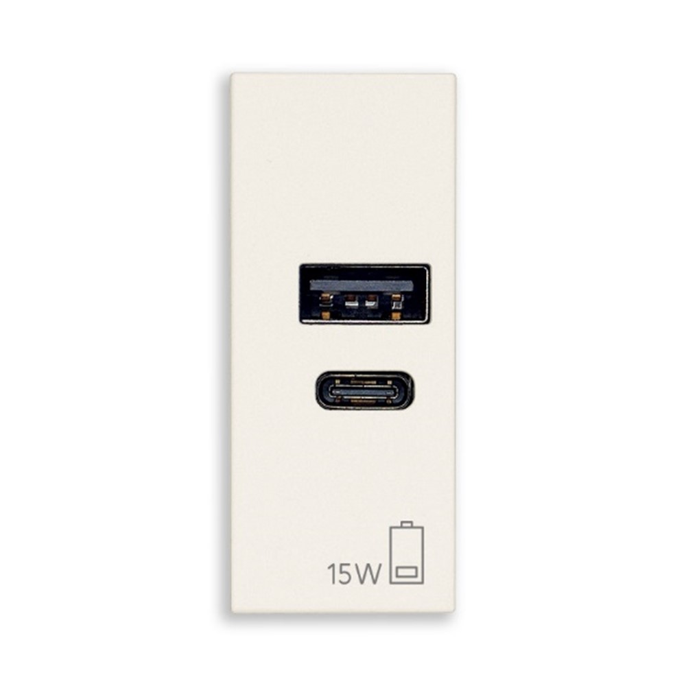 30292.AC15B USB Контакт Linea A+C 1M 15W 5V, white, Vimar