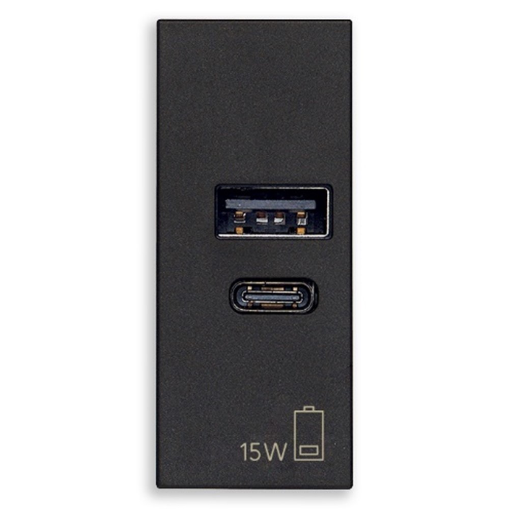 30292.AC15G USB Контакт Linea A+C 1M 15W 5V, black, Vimar