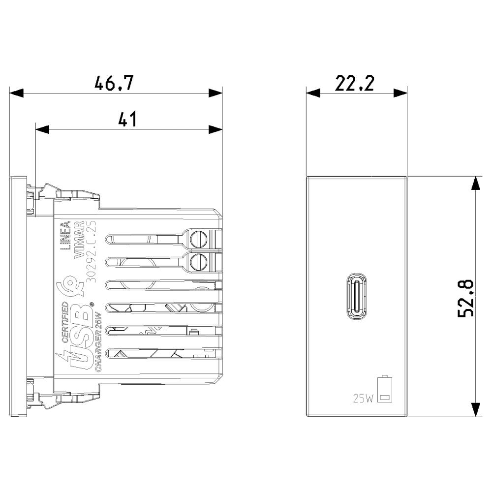 30292.C25B PD USB-C Контакт Linea 1M 25W, white, Vimar_small