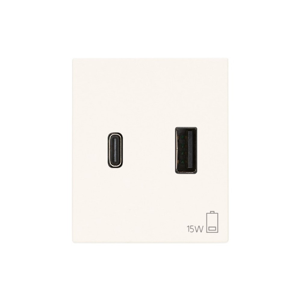30295.ACB USB A+C Контакт Linea, 2M, 15W 3A 5V, 120-240 V~ 50/60 Hz, white, Vimar_small