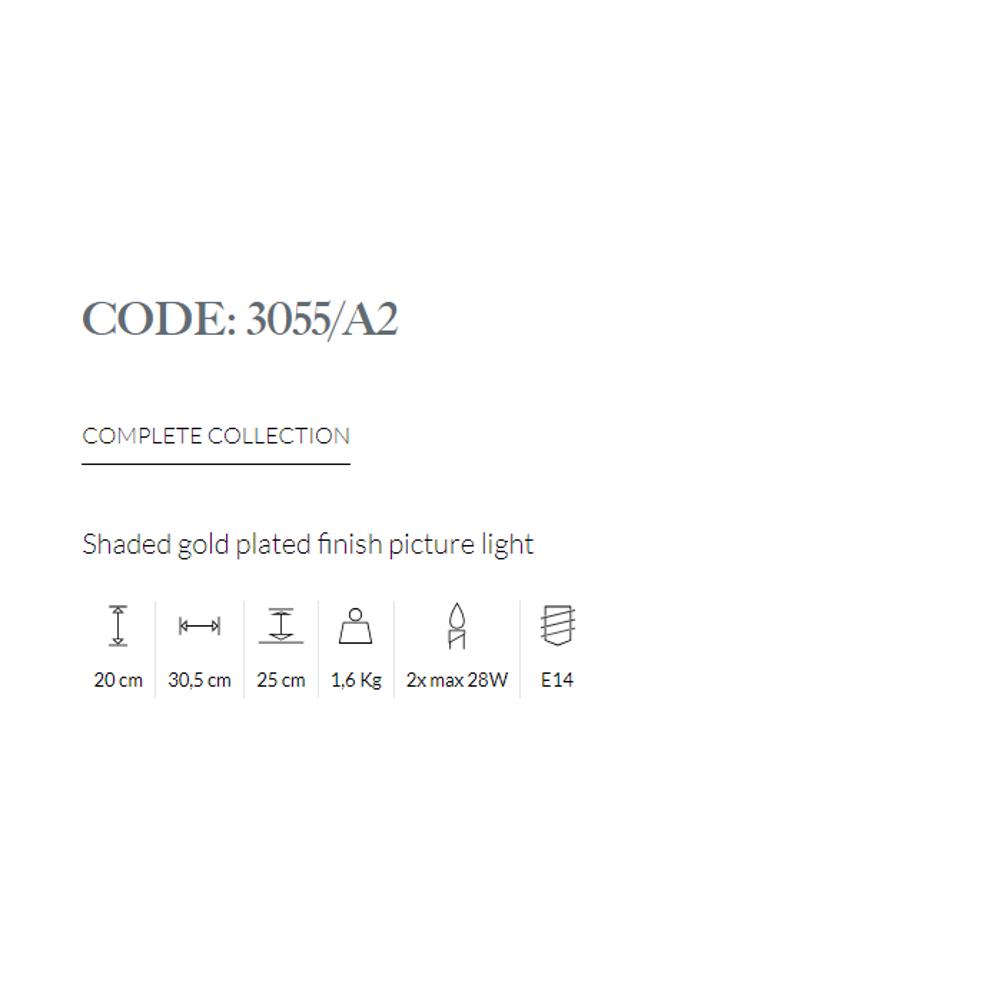 3055/A2/079 PICTURE LIGHT 2xMAX28W E14 Shaded gold plated finish Possoni_small