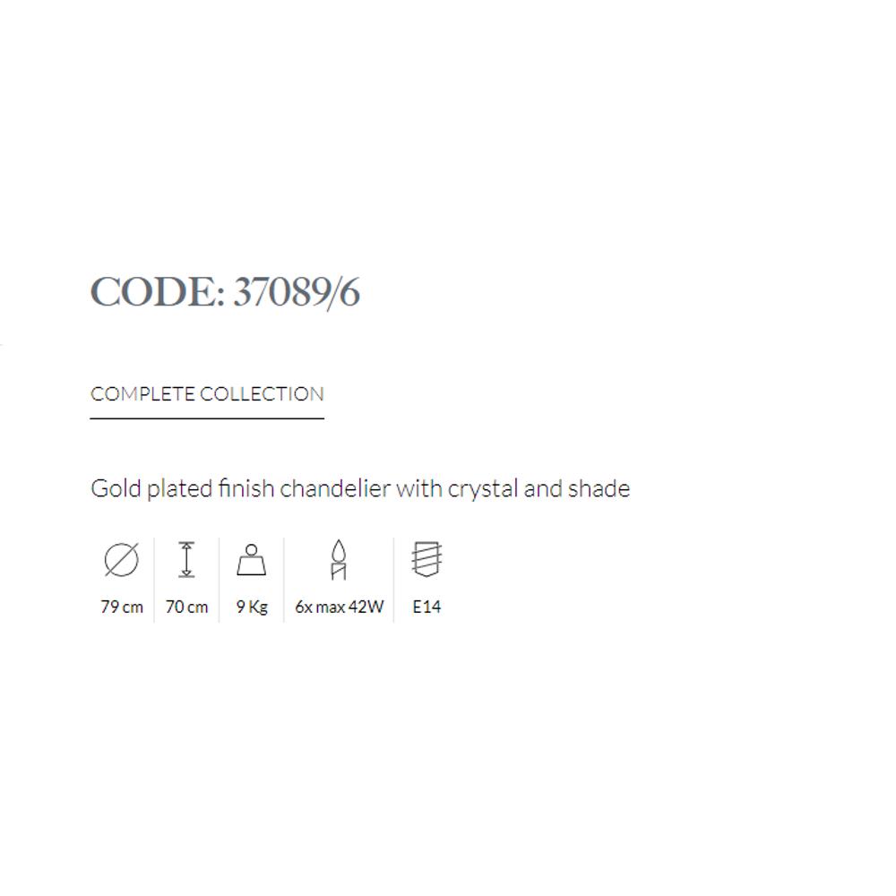 37089/6/006 CHANDELIER WITH CRYSTAL AND SHADE 6xMAX42W E14 Gold plated finish Possoni_small