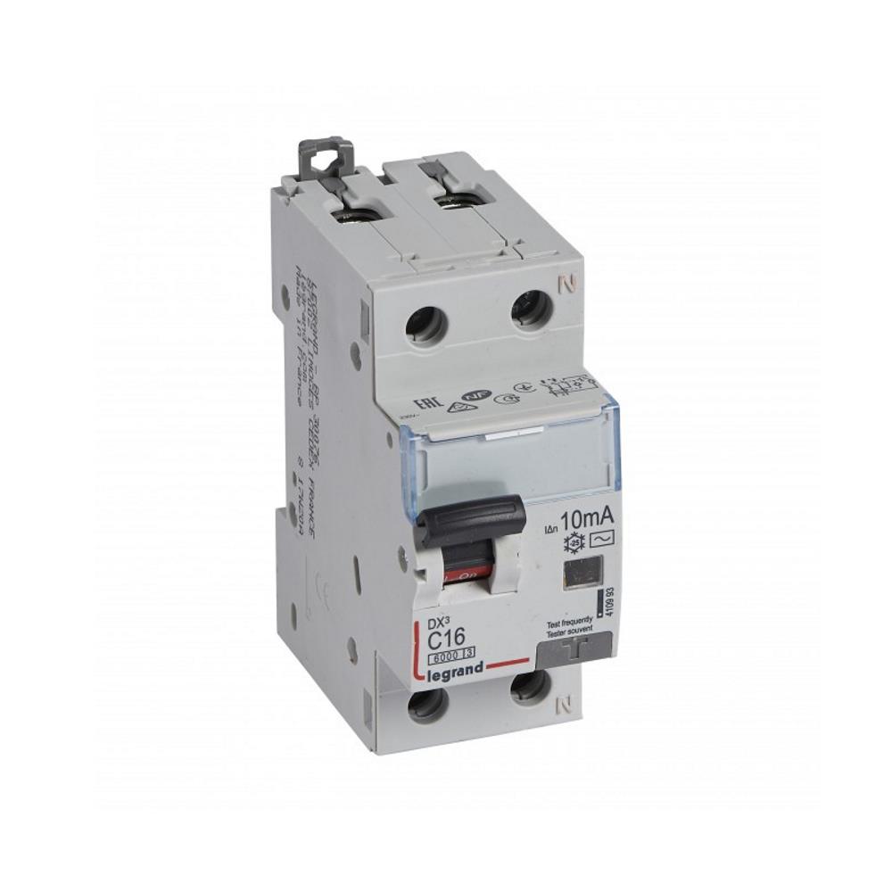 410993 Комбинирана дефектнотокова защита  DX³ RCBO 1P+N C16, 10mA, 10kA, AC type, Legrand