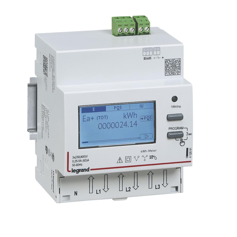 412091 EMDX3 електромер трифазен директен 63A 230/400V 2тарифи RS485, 4 мод. Legrand_small