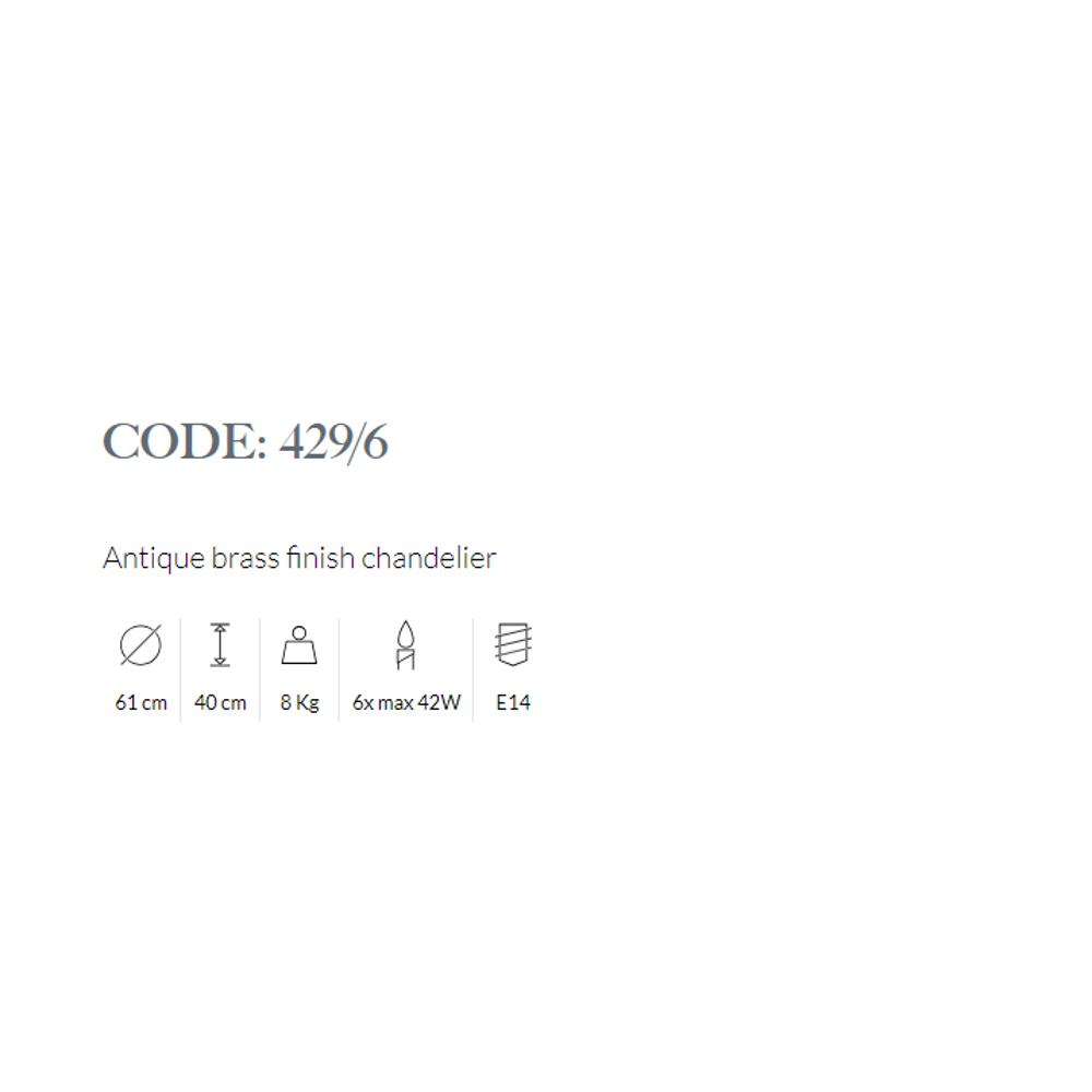 429/6/008 ANTIQUE BRASS FINISH CHANDELIER 6xMAX42W E14 Antique brass finish Possoni_small