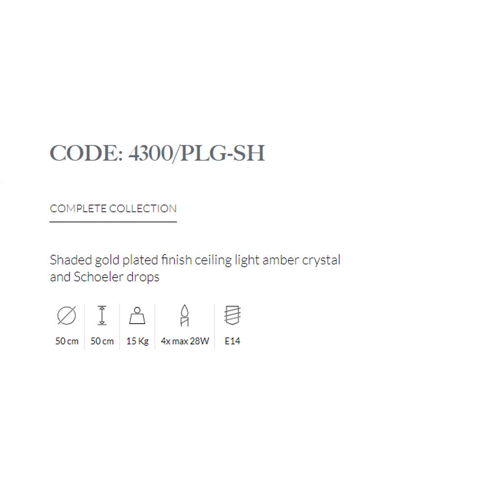 4300/PLG-SH/079 SHADED GOLD PLATED CEILING LIGHT AMBER CRYSTAL SCHOELER DROPS 4xMAX28W E14 Possoni_small