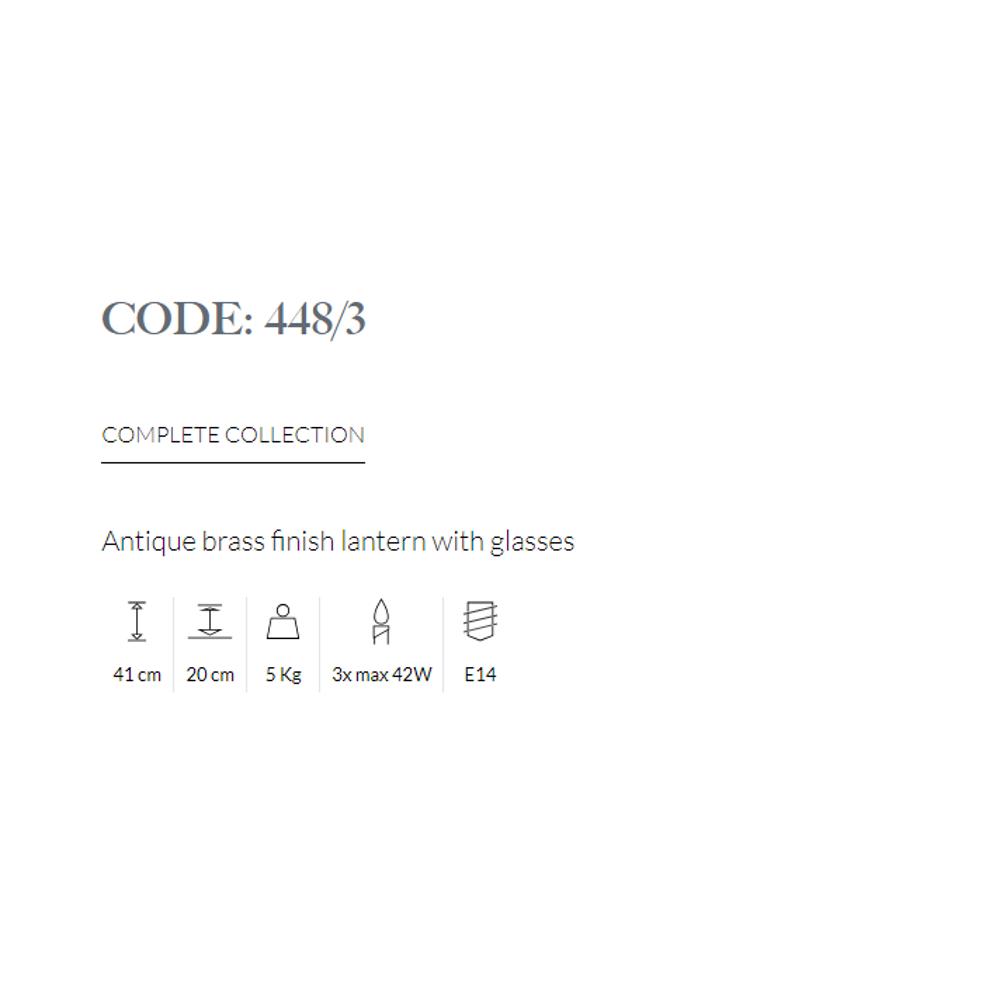 448/3/002 LANTERN WITH GLASS 3xMAX 42W E14 French gold finish Possoni_small