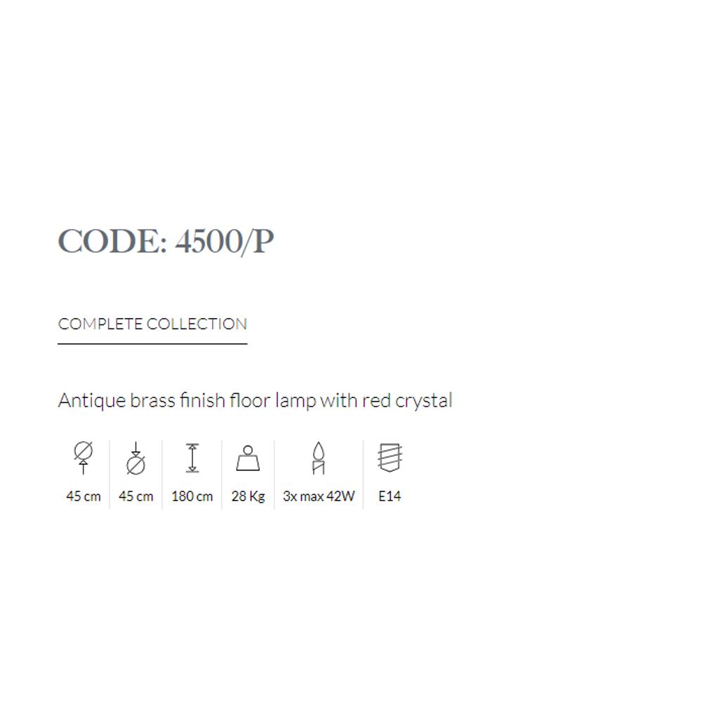 4500/P/008 FLOOR LAMP WITH CRYSTAL 3xMAX42W E14 Antique brass finish Possoni_small