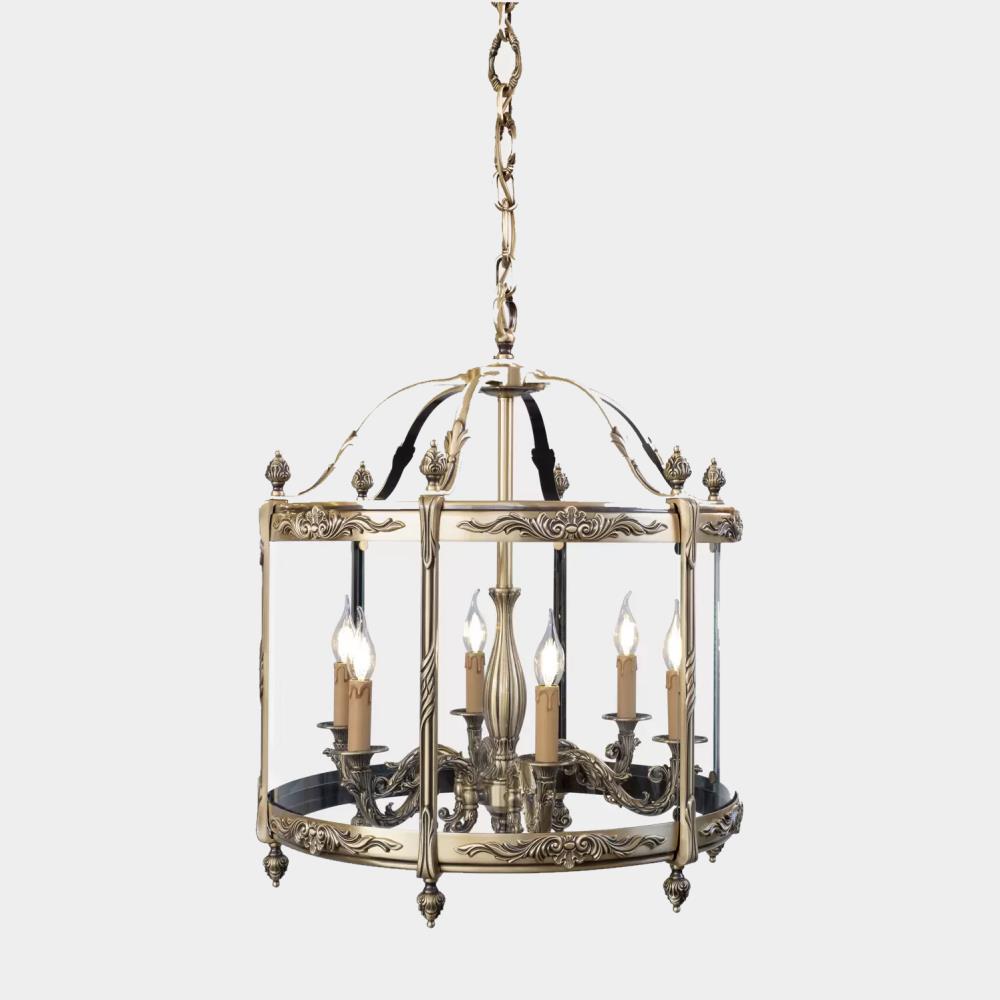 452/6/008 ANTIQUE BRASS LANTERN WITH GLASS 6xMAX 42W E14 Possoni