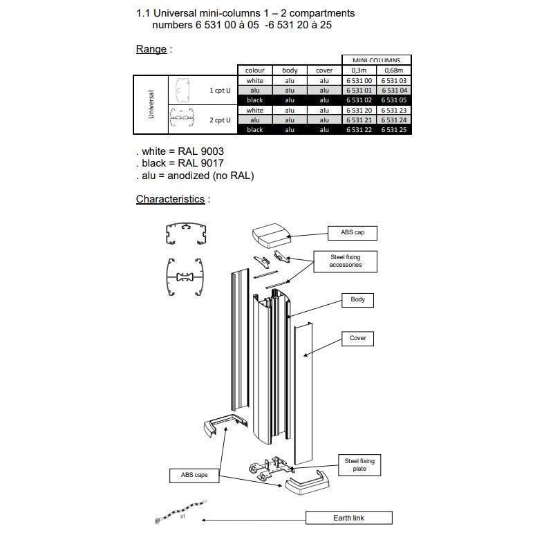 653124 Универсална мини колона с 2 отделения, височина 0,68м, алуминий , Legrand_small