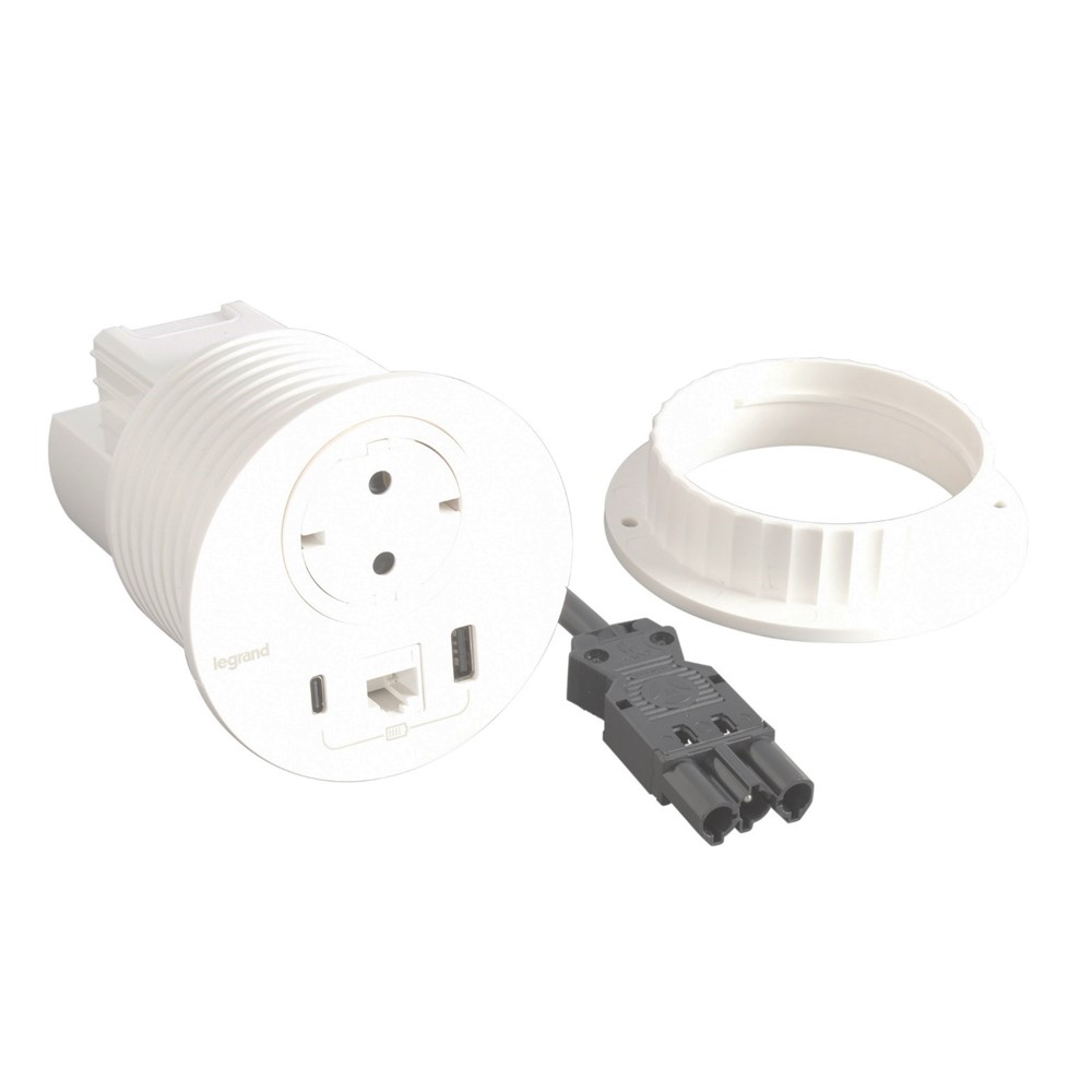 654710F Контакт за вгражд. Ø80мм, 1x Schuko USBA+C 1х RJ45, кабел, бял, Incara Disq, Legrand_small