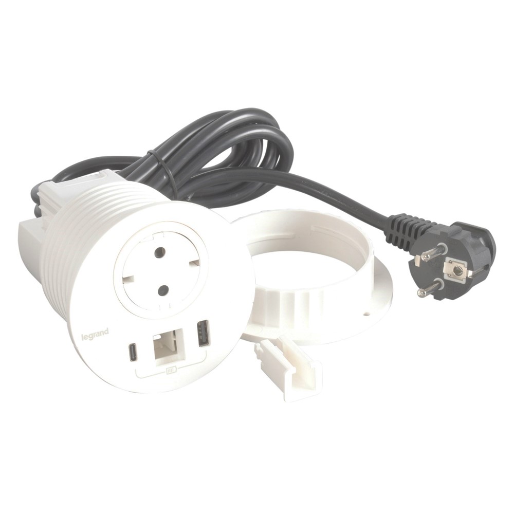 654714 Контакт за вгражд. Ø80мм, 1x Schuko USBA+C кабел, бял, Incara Disq, Legrand_small