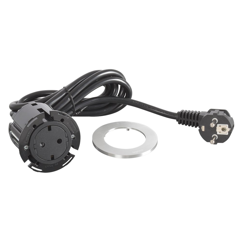 654727 Контакт за вгражд. Ø60мм, 1xSchuko, кабел, метал/черно, Incara Disq, Legrand_small