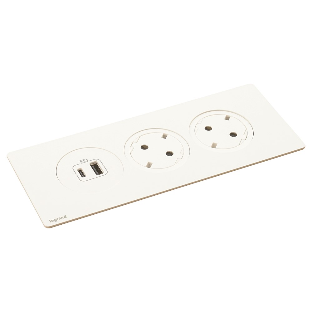 654747 Модул за вгражд. 2xSchuko, USBA+C, кабел, метал/бяло, Incara Disq