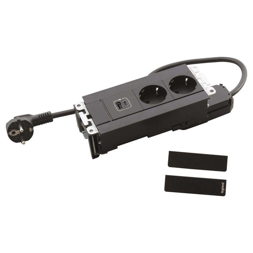 654786 Модули за вграждане, оборудвани със 2xSchuko, USBA+C, кабел, черна, Incara Multilink, Legrand_small