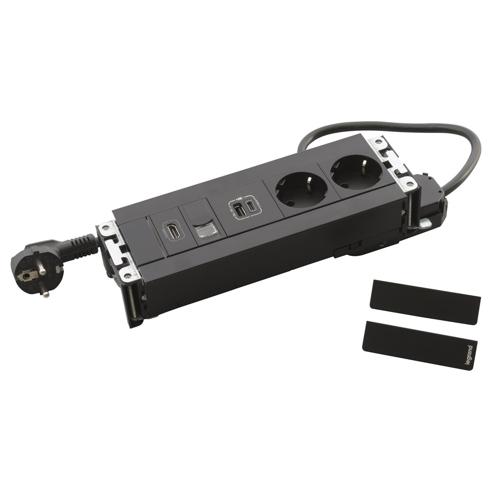 654787 Модули за вграждане 2xSchuko, USBA+C, HDMI, RJ45, кабел, черна, Incara Multilink, Legrand_small