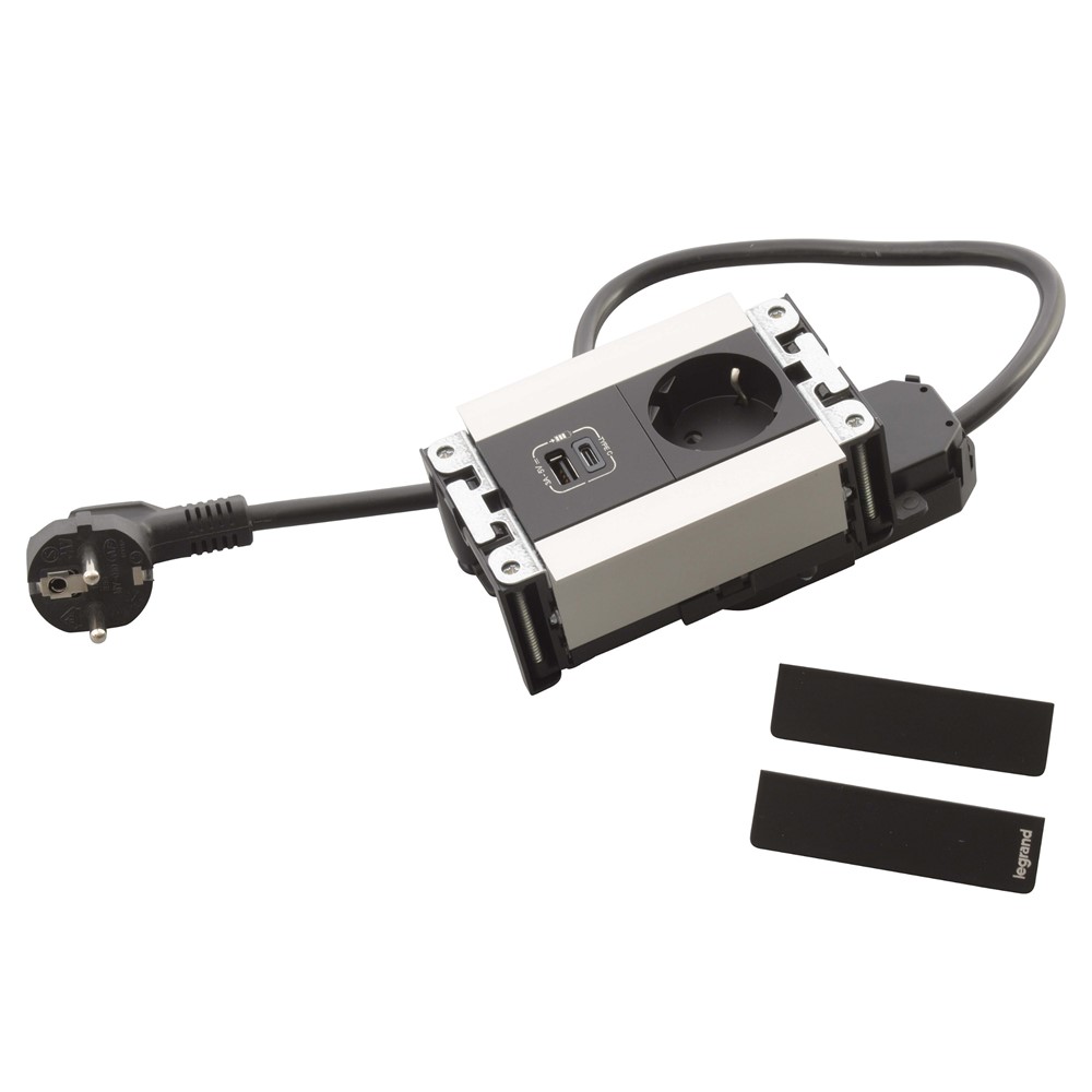 654789 Модули за вграждане 1xSchuko, USBA+C, кабел, метал/черно, Incara Multilink, Legrand_small
