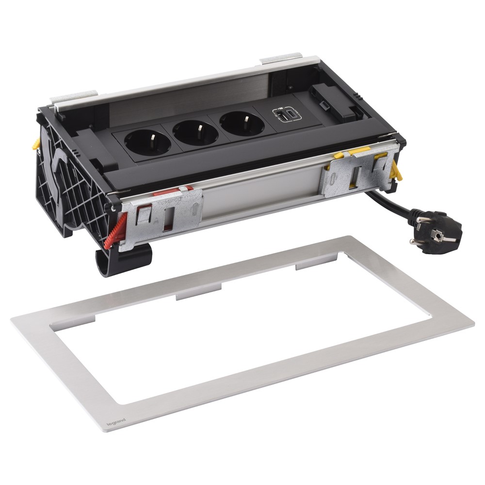 654854 Flip-up контакт за вгражд., 3xSchuko, USBA+C, кабел, метал/черно, Incara Flip-Up, Legrand_small