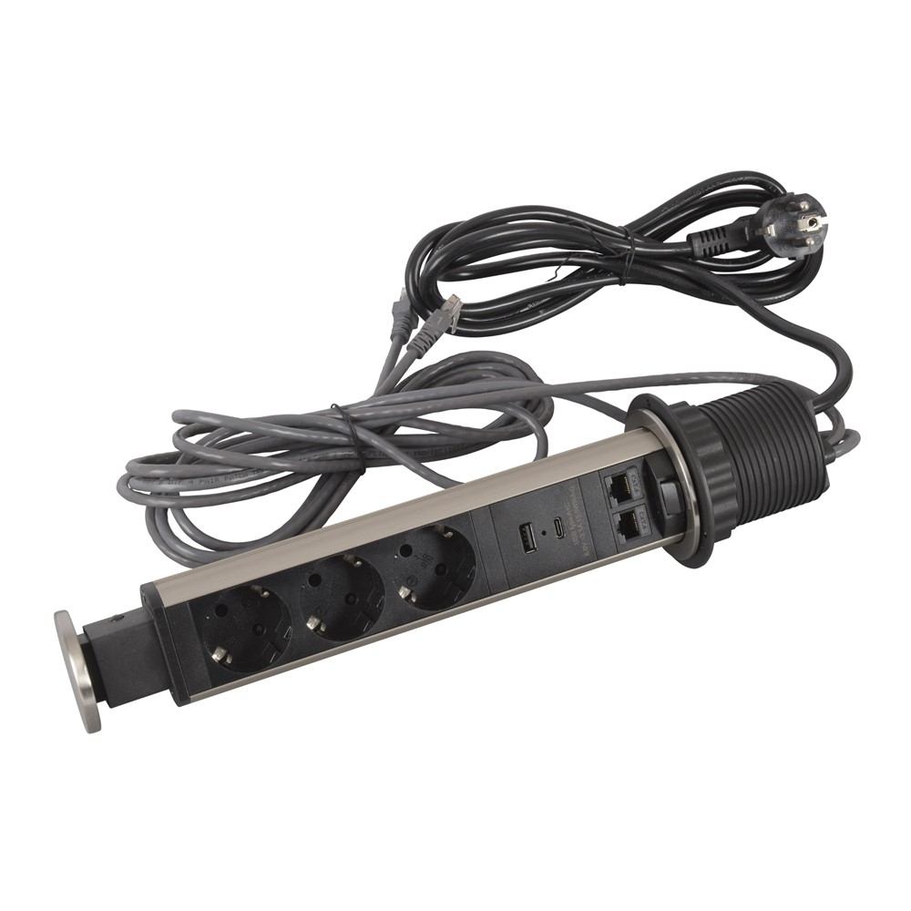 654975 Pop-Up контакт за вгражд. Ø60мм, 3xSchuko, USBA+C, 2x RJ45, кабел, Incara Tower, Legrand_small